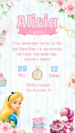 Vídeo Convite de Aniversário Alice no País das Maravilhas Editável