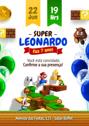 Convite de Aniversário Super Mario Bros Editável