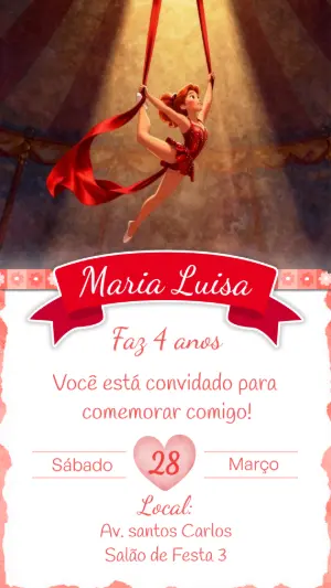 Convite Digital de Aniversário Tema Circo Acrobata para Editar