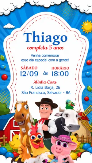 Convite de Aniversário Fazendinha do Zenon para Editar