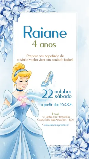 Convite de Aniversário Cinderela para Editar Online