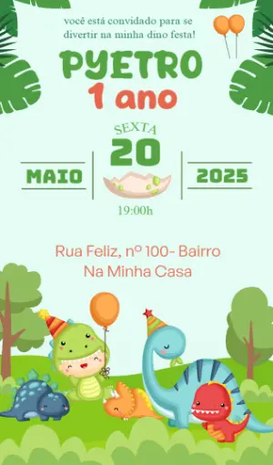 Convite Aniversário Dino Baby para Editar Online