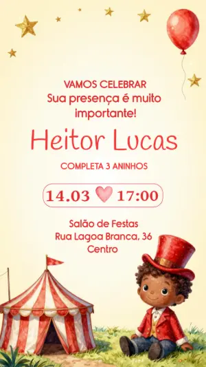 Convite de Aniversário Circo Vintage Ilustrado Modelo Editável