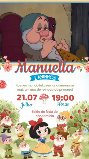 Convite Animado Aniversário Branca de Neve para Editar Online