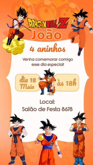 Convite de Aniversário Dragon Ball Z com Goku para Editar