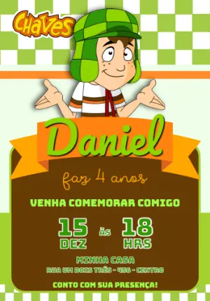 Convite de Aniversário Chaves Infantil para Editar