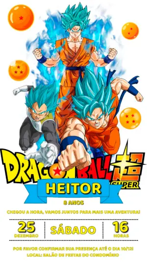 Convite Aniversário Dragon Ball Super para Editar Online