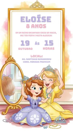 Convite de Aniversário Princesa Sofia para Editar Online