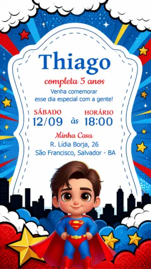 Convite de Aniversário Superman Editável