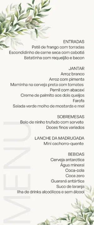 Menu de Casamento Folhagens Verde Oliva para Editar Online
