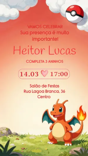 Convite de Aniversário Charizard Pokémon para Editar