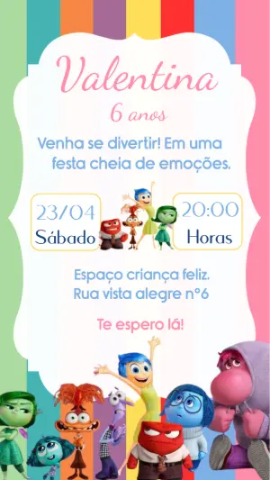 Convite de Aniversário Divertida Mente Colorido para Editar