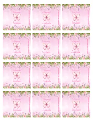 Adesivo para Bala Personalizada Maternidade Jardim Borboletas Editável