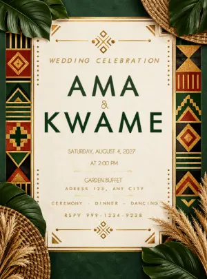 African Kente Wedding Invitation Editable Template