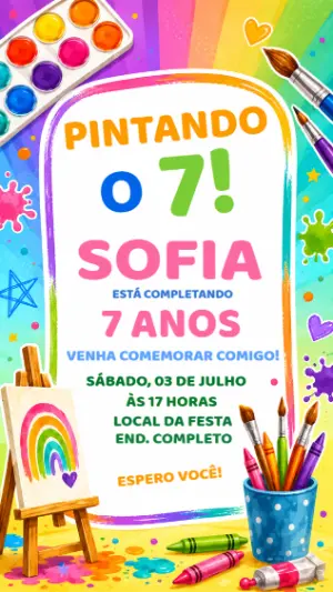 Convite de Aniversário Pintando o Sete Colorido para Editar