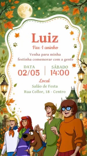 Convite de Aniversário Scooby-Doo: Modelo Digital Editável
