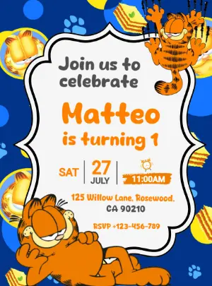 Playful Garfield Birthday Invitation | Editable Digital Template