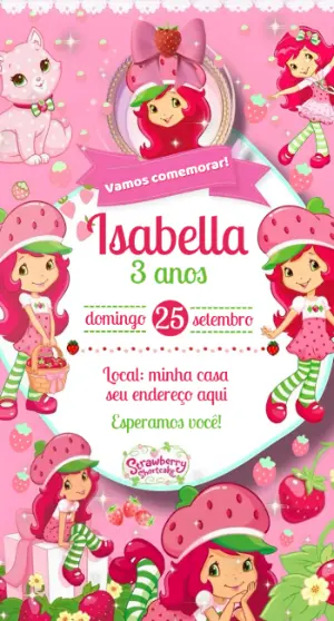 Convite Aniversário Moranguinho para Editar Online