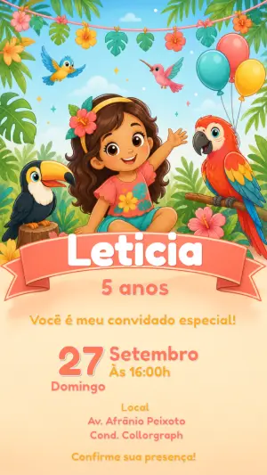 Convite de Aniversário Tropical Editável para Menina
