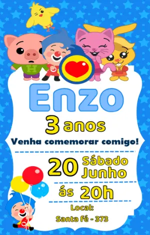 Convite de Aniversário Plim Plim Colorido para Editar