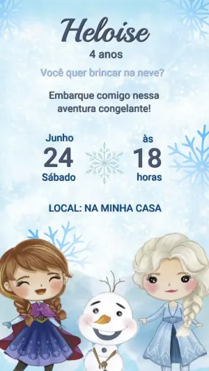Convite de Aniversário Frozen Fofo para Editar Online