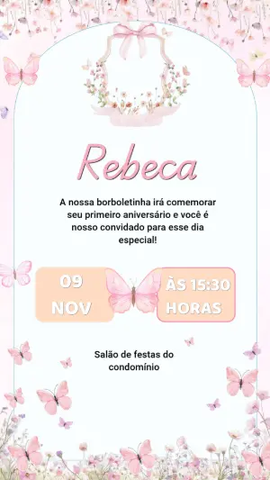 Convite Digital Aniversário Borboletas e Flores para Editar
