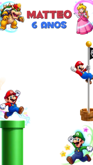 Moldura de Foto Super Mario para Story de Aniversário Editável