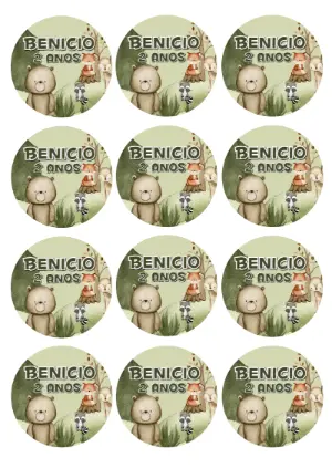 Adesivo Redondo Bosque Encantado com Animais para Editar Online