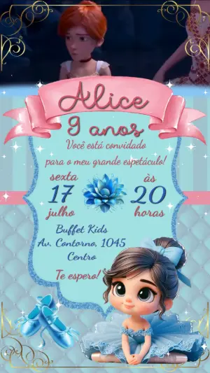 Convite Animado Aniversário Bailarina para Editar Online