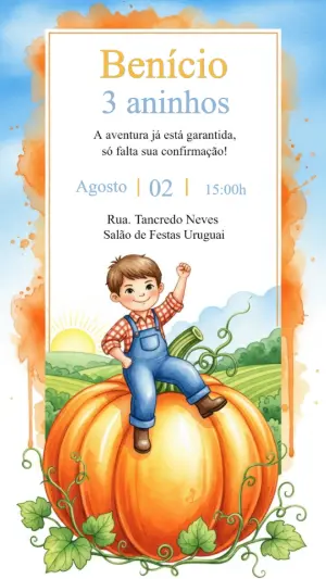 Convite Aniversário Fazendinha com Menino para Editar Online