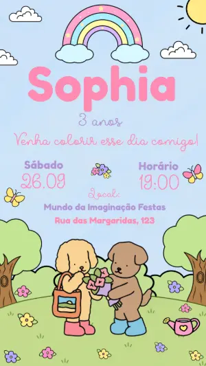 Convite de Aniversário Infantil Fofo Bobbie Goods Editável