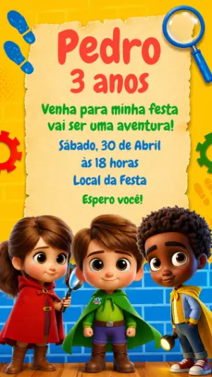 Convite de Aniversário Infantil Detetives do Prédio Azul Modelo Editável