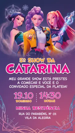 Convite de Aniversário Guerreiras K-pop Editável