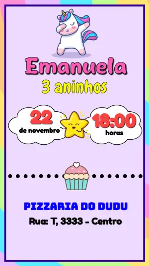 Convite de Aniversário Unicórnio Fofo para Editar Online