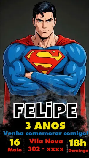 Convite de Aniversário Superman Modelo Digital Editável