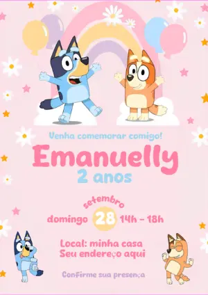 Convite de Aniversário Bluey e Bingo para Editar Online