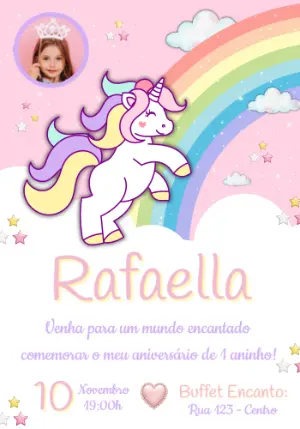 Convite Aniversário Unicórnio com foto