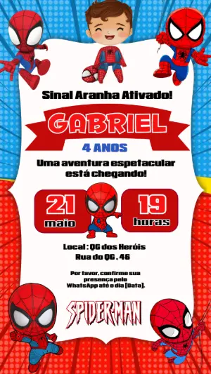 Convite de Aniversário Homem-Aranha Fofo para Editar
