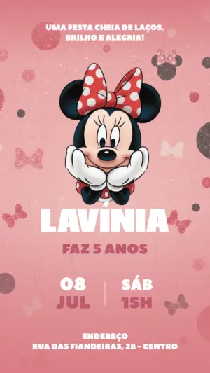 Convite de Aniversário Minnie Mouse Rosa para Editar Online