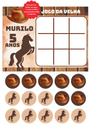 Jogo da Velha Cowboy para Aniversário Editável Online