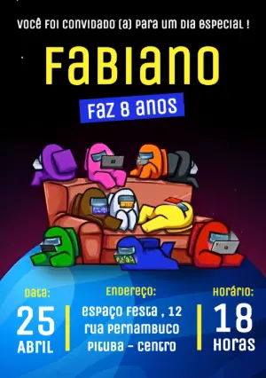 Convite de Aniversário Among Us com Personagens para Editar
