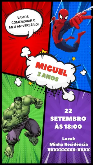 Convite Aniversário Homem Aranha e Hulk Quadrinhos para Editar