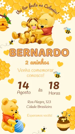 Convite Aniversário Ursinho Pooh para Editar e Imprimir