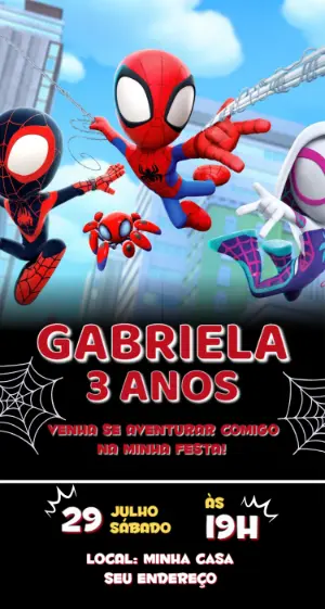 Convite de Aniversário Homem-Aranha e Amigos Editável