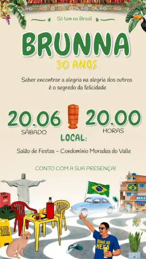 Convite de Aniversário Tema Brasil Boteco Divertido para Editar