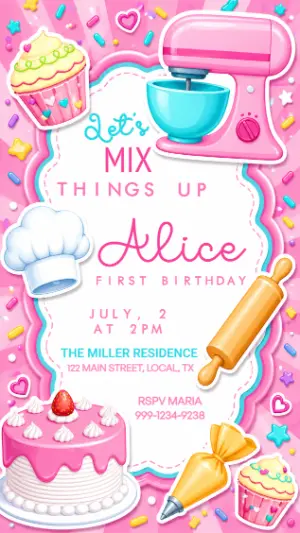 Cute Baking Party Editable Invitation Template