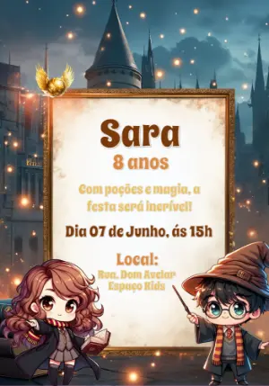 Convite de Aniversário Harry Potter para Editar e Imprimir