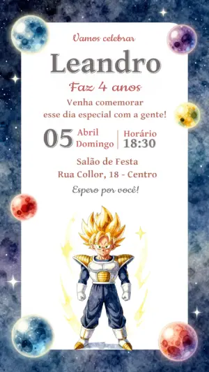 Convite de Aniversário Dragon Ball Galáxia para Editar Online
