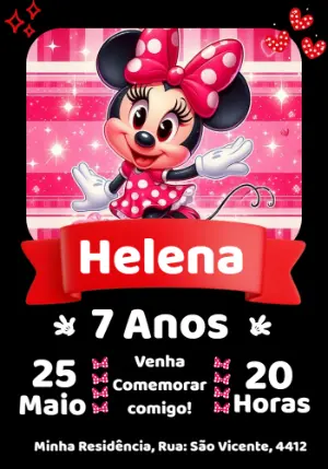 Convite Aniversário Minnie Mouse Rosa para Editar Online