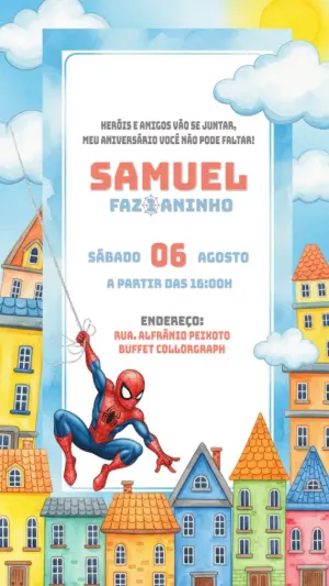 Convite de Aniversário Homem Aranha para Editar Online
